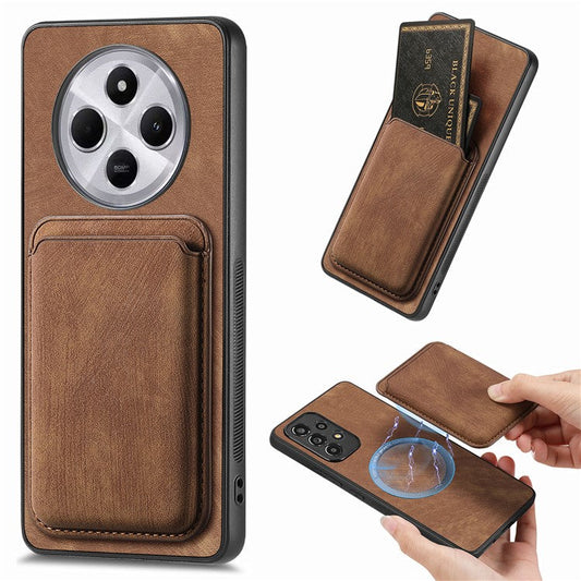 Retro Phone Case For Xiaomi Redmi 14C 4G / 14R 5G / Poco C75 4G Leather+TPU Back Cover with Detachable Card Slot - Brown