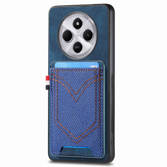 Phone Case For Xiaomi Redmi 14C 4G / 14R 5G / Poco C75 4G Retro Jean Cloth Texture Leather Back Cover Card Holder - Blue