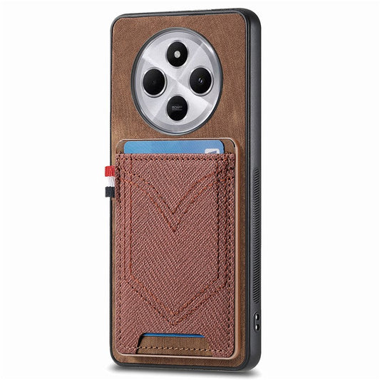 Phone Case For Xiaomi Redmi 14C 4G / 14R 5G / Poco C75 4G Retro Jean Cloth Texture Leather Back Cover Card Holder - Brown