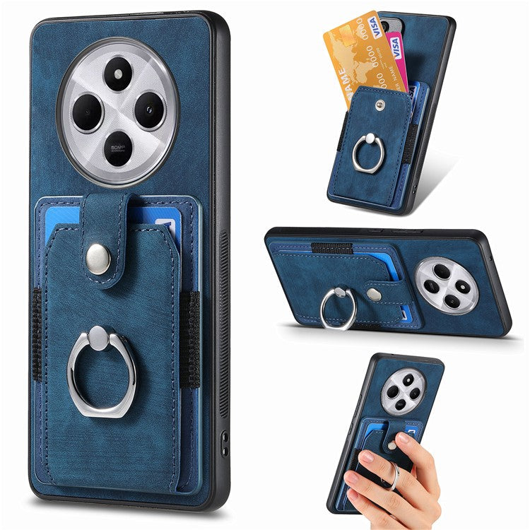 Kickstand Phone Case For Xiaomi Redmi 14C 4G / 14R 5G / Poco C75 4G Leather+TPU Non-Slip Protective Cover Card Slots - Blue