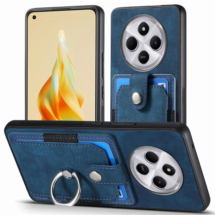 Kickstand Phone Case For Xiaomi Redmi 14C 4G / 14R 5G / Poco C75 4G Leather+TPU Non-Slip Protective Cover Card Slots - Blue