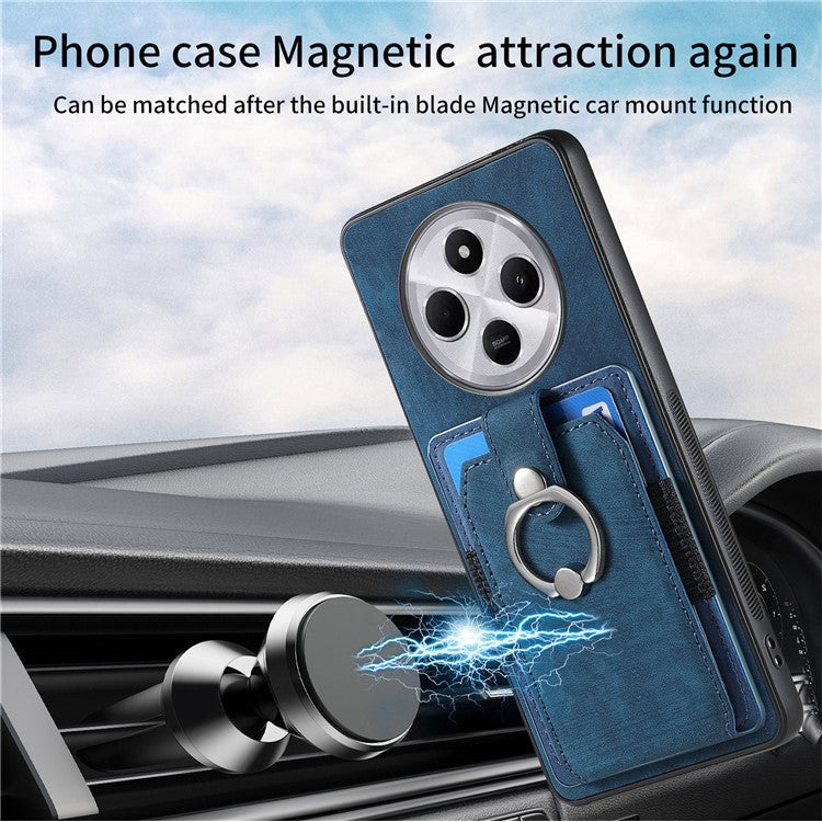 Kickstand Phone Case For Xiaomi Redmi 14C 4G / 14R 5G / Poco C75 4G Leather+TPU Non-Slip Protective Cover Card Slots - Blue