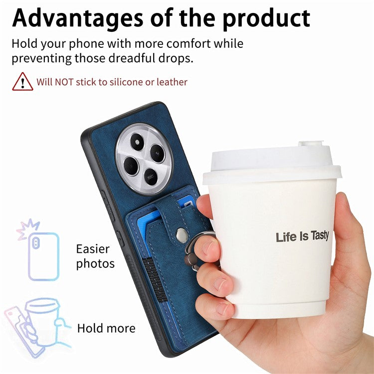 Kickstand Phone Case For Xiaomi Redmi 14C 4G / 14R 5G / Poco C75 4G Leather+TPU Non-Slip Protective Cover Card Slots - Blue