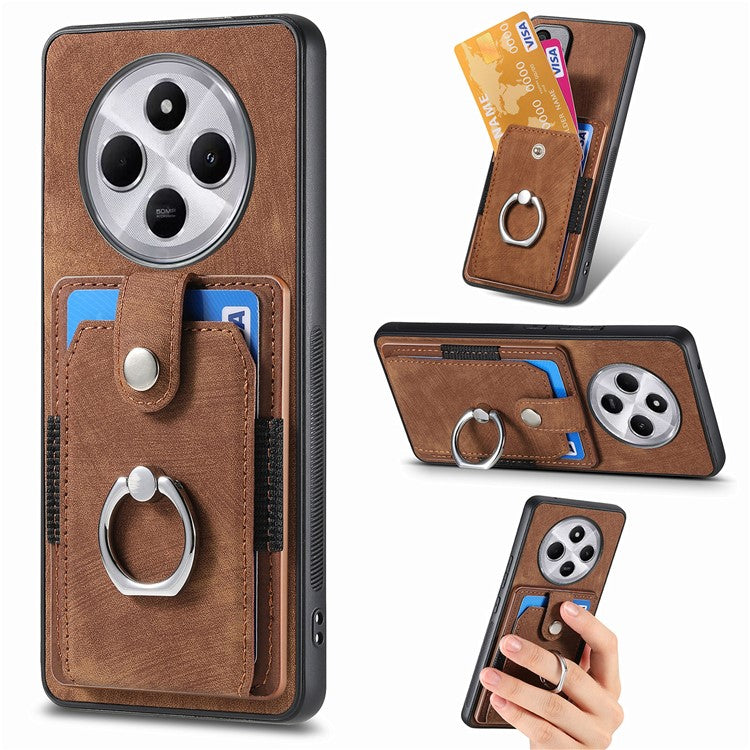 Kickstand Phone Case For Xiaomi Redmi 14C 4G / 14R 5G / Poco C75 4G Leather+TPU Non-Slip Protective Cover Card Slots - Brown