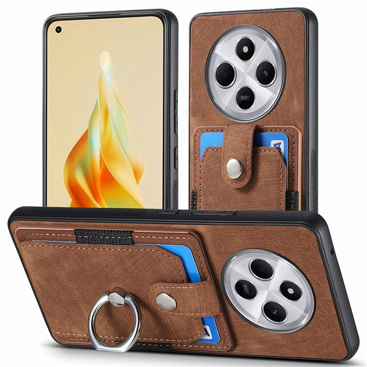 Kickstand Phone Case For Xiaomi Redmi 14C 4G / 14R 5G / Poco C75 4G Leather+TPU Non-Slip Protective Cover Card Slots - Brown