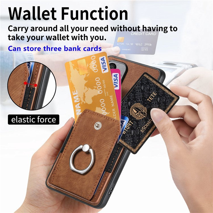 Kickstand Phone Case For Xiaomi Redmi 14C 4G / 14R 5G / Poco C75 4G Leather+TPU Non-Slip Protective Cover Card Slots - Brown