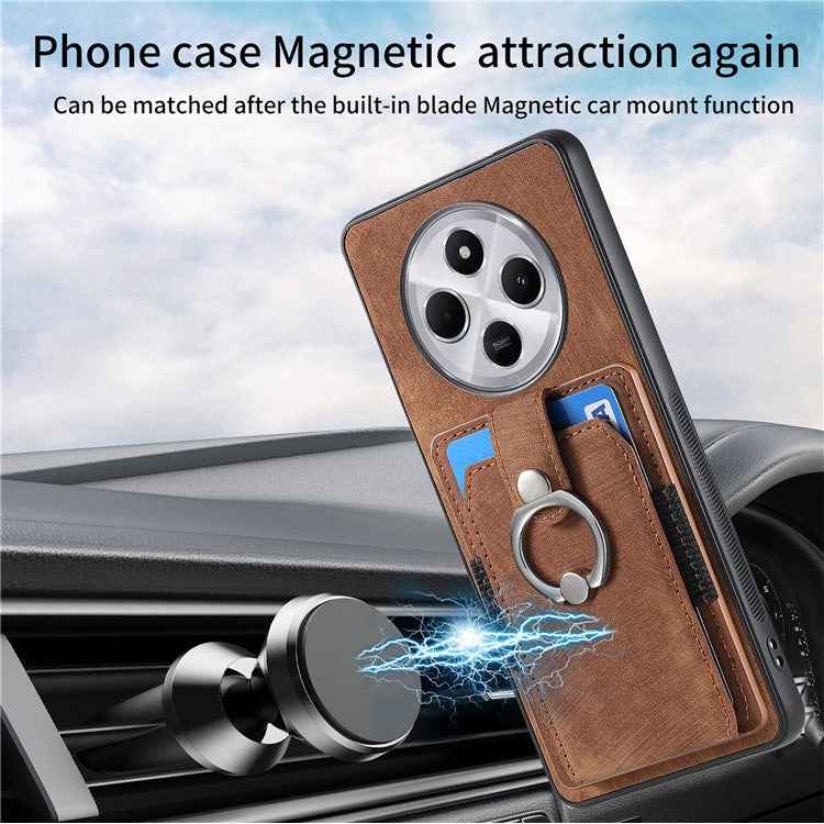 Kickstand Phone Case For Xiaomi Redmi 14C 4G / 14R 5G / Poco C75 4G Leather+TPU Non-Slip Protective Cover Card Slots - Brown