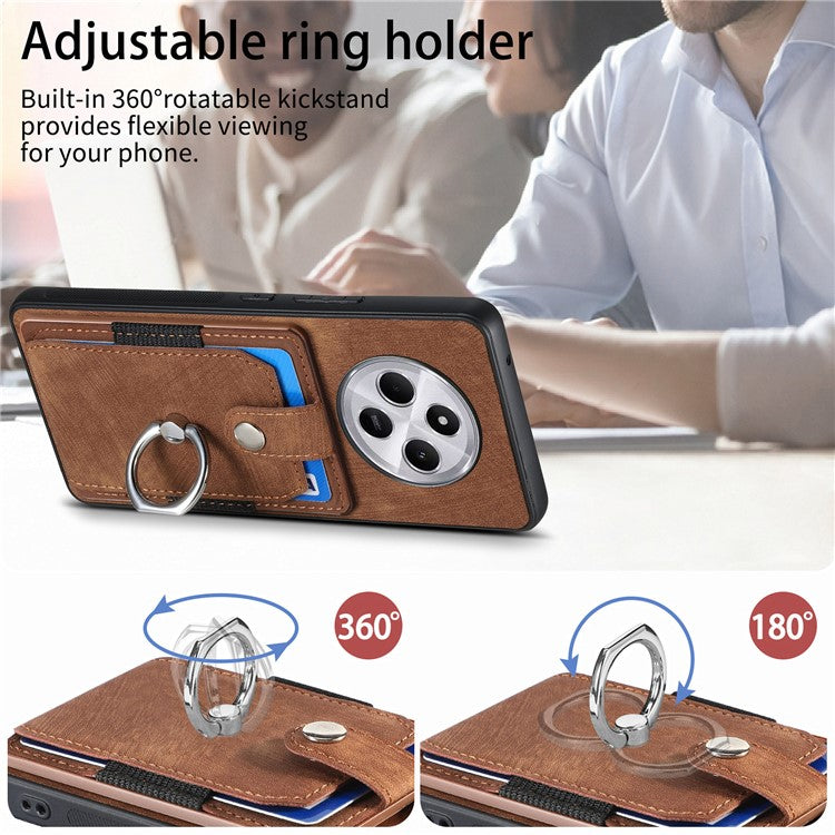 Kickstand Phone Case For Xiaomi Redmi 14C 4G / 14R 5G / Poco C75 4G Leather+TPU Non-Slip Protective Cover Card Slots - Brown