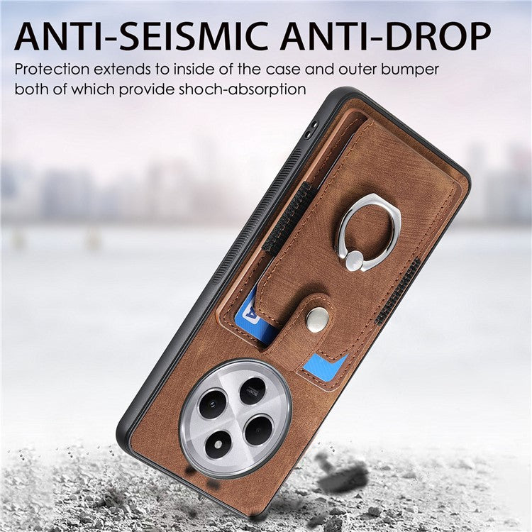 Kickstand Phone Case For Xiaomi Redmi 14C 4G / 14R 5G / Poco C75 4G Leather+TPU Non-Slip Protective Cover Card Slots - Brown