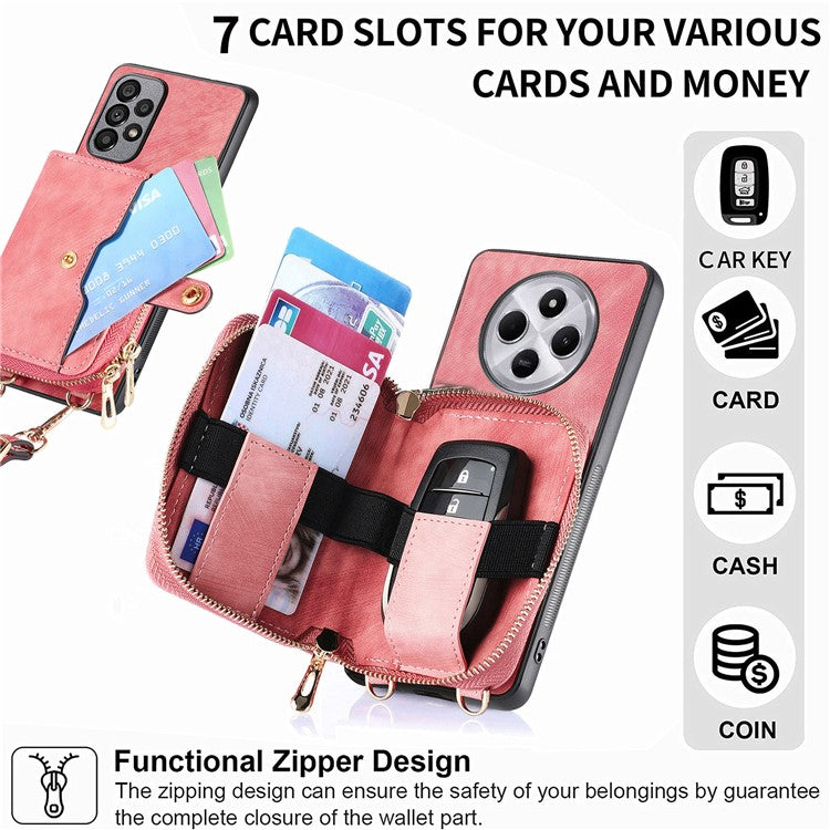 Phone Case For Xiaoi Redi 14C 4G / 14R 5G / Poco C75 4G Wristband Anti-Drop Leather Back Cover Card Holder - Green