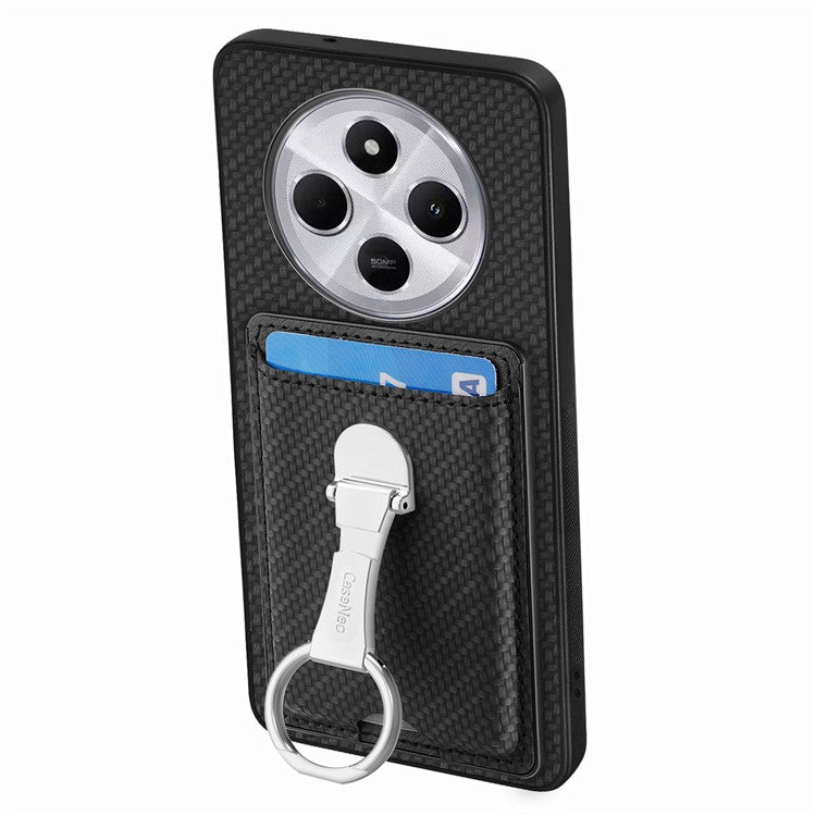 CASENEO C1-9 Phone Case For Xiaomi Redmi 14C 4G / 14R 5G / Poco C75 4G Carbon Fiber Texture Leather Back Cover with Card Slots Kickstand - Black