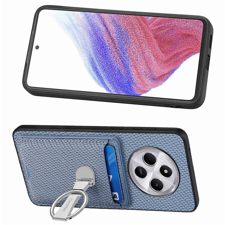 CASENEO C1-9 Phone Case For Xiaomi Redmi 14C 4G / 14R 5G / Poco C75 4G Carbon Fiber Texture Leather Back Cover with Card Slots Kickstand - Blue