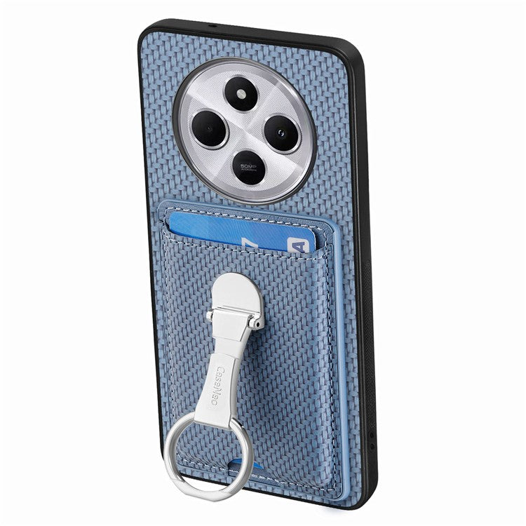 CASENEO C1-9 Phone Case For Xiaomi Redmi 14C 4G / 14R 5G / Poco C75 4G Carbon Fiber Texture Leather Back Cover with Card Slots Kickstand - Blue