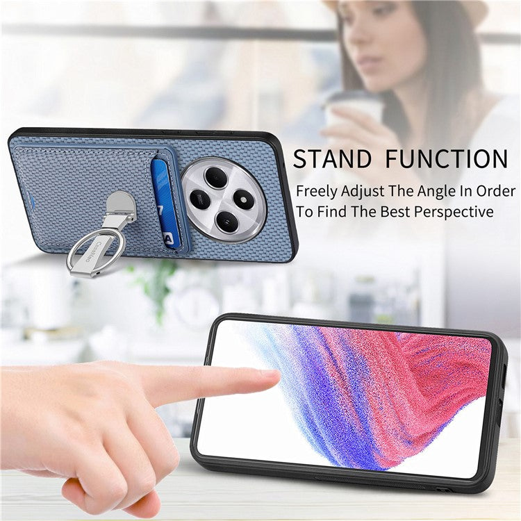 CASENEO C1-9 Phone Case For Xiaomi Redmi 14C 4G / 14R 5G / Poco C75 4G Carbon Fiber Texture Leather Back Cover with Card Slots Kickstand - Blue