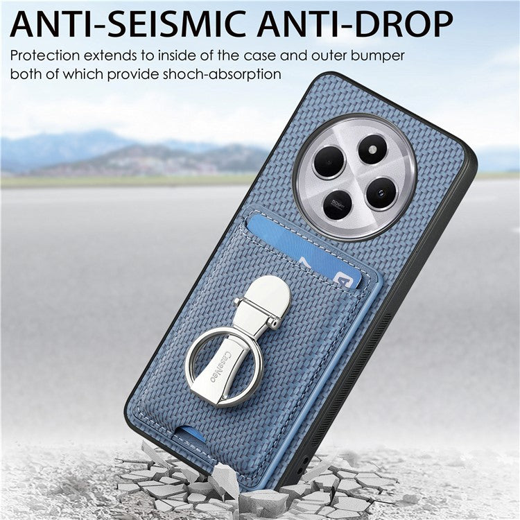 CASENEO C1-9 Phone Case For Xiaomi Redmi 14C 4G / 14R 5G / Poco C75 4G Carbon Fiber Texture Leather Back Cover with Card Slots Kickstand - Blue