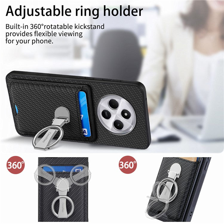 CASENEO C1-9 Phone Case For Xiaomi Redmi 14C 4G / 14R 5G / Poco C75 4G Carbon Fiber Texture Leather Back Cover with Card Slots Kickstand - Blue