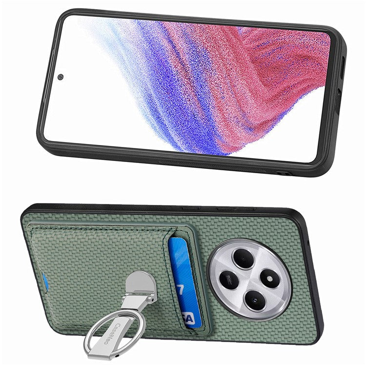 CASENEO C1-9 Phone Case For Xiaomi Redmi 14C 4G / 14R 5G / Poco C75 4G Carbon Fiber Texture Leather Back Cover with Card Slots Kickstand - Green