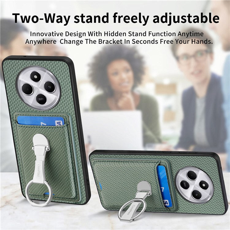 CASENEO C1-9 Phone Case For Xiaomi Redmi 14C 4G / 14R 5G / Poco C75 4G Carbon Fiber Texture Leather Back Cover with Card Slots Kickstand - Green