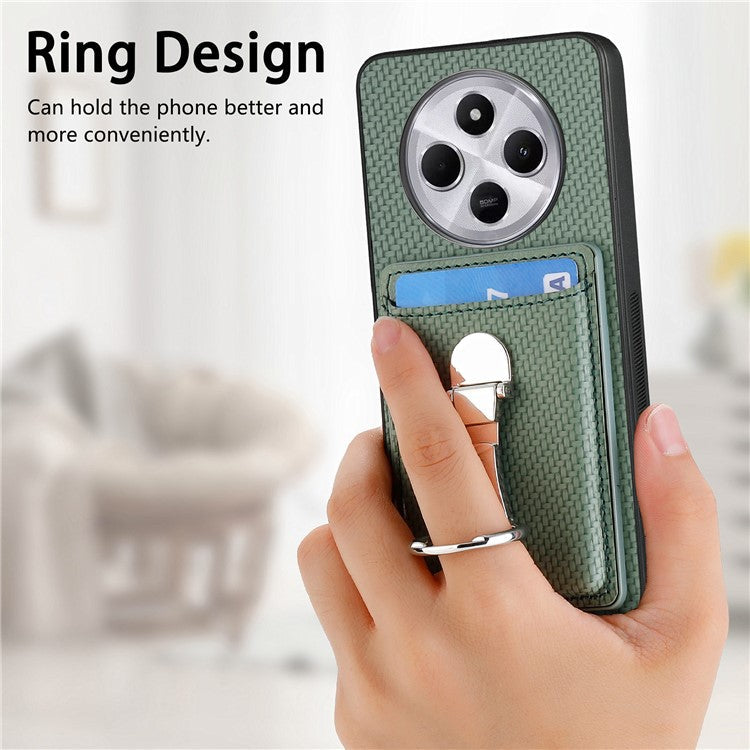 CASENEO C1-9 Phone Case For Xiaomi Redmi 14C 4G / 14R 5G / Poco C75 4G Carbon Fiber Texture Leather Back Cover with Card Slots Kickstand - Green