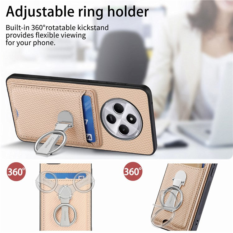 CASENEO C1-9 Phone Case For Xiaomi Redmi 14C 4G / 14R 5G / Poco C75 4G Carbon Fiber Texture Leather Back Cover with Card Slots Kickstand - Khaki