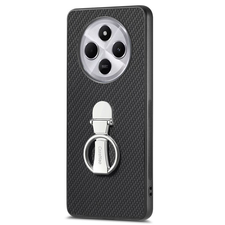 CASENEO C1-19 Phone Case for Xiaomi Redmi 14C 4G / 14R 5G / Poco C75 4G Folding Kickstand Leather Back Cover Carbon Fiber Texture - Black