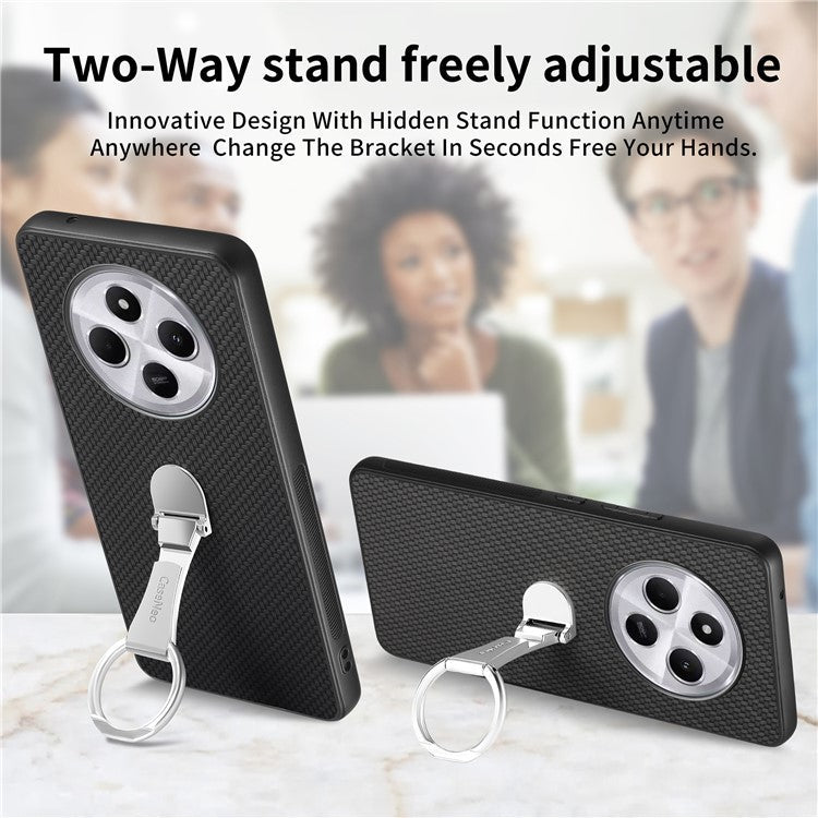 CASENEO C1-19 Phone Case for Xiaomi Redmi 14C 4G / 14R 5G / Poco C75 4G Folding Kickstand Leather Back Cover Carbon Fiber Texture - Black