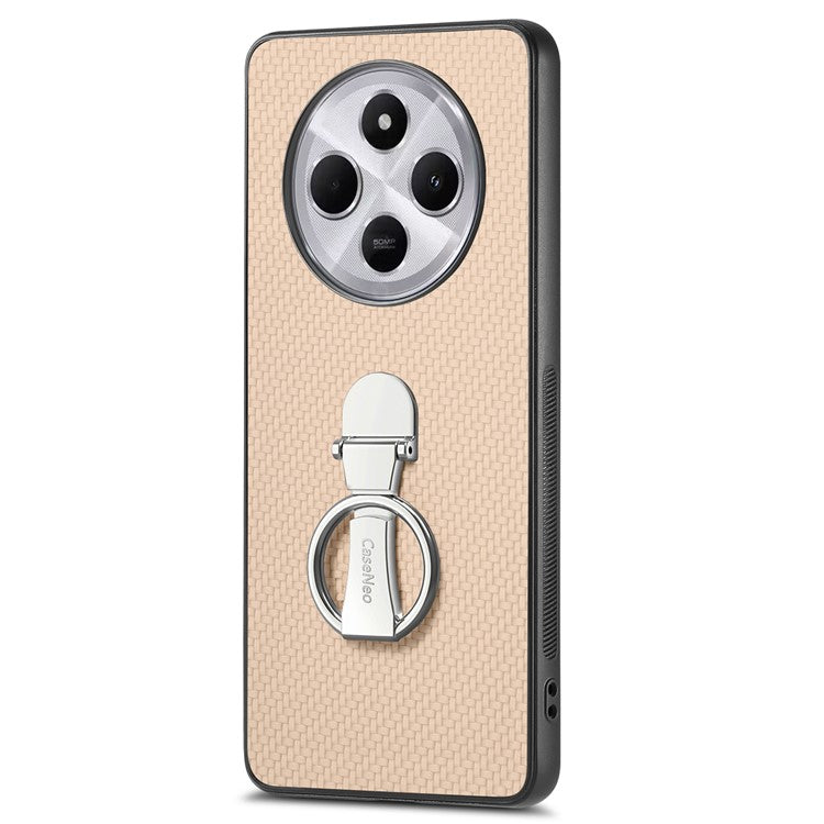 CASENEO C1-19 Phone Case for Xiaomi Redmi 14C 4G / 14R 5G / Poco C75 4G Folding Kickstand Leather Back Cover Carbon Fiber Texture - Apricot