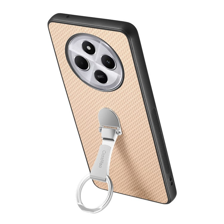 CASENEO C1-19 Phone Case for Xiaomi Redmi 14C 4G / 14R 5G / Poco C75 4G Folding Kickstand Leather Back Cover Carbon Fiber Texture - Apricot