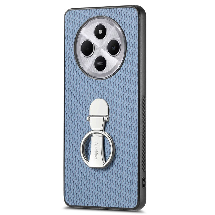 CASENEO C1-19 Phone Case for Xiaomi Redmi 14C 4G / 14R 5G / Poco C75 4G Folding Kickstand Leather Back Cover Carbon Fiber Texture - Blue