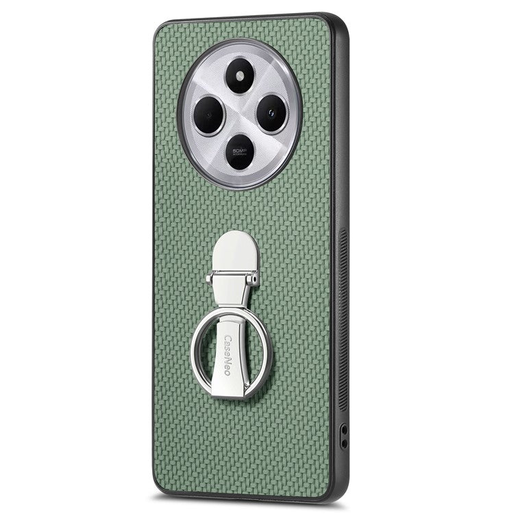 CASENEO C1-19 Phone Case for Xiaomi Redmi 14C 4G / 14R 5G / Poco C75 4G Folding Kickstand Leather Back Cover Carbon Fiber Texture - Green