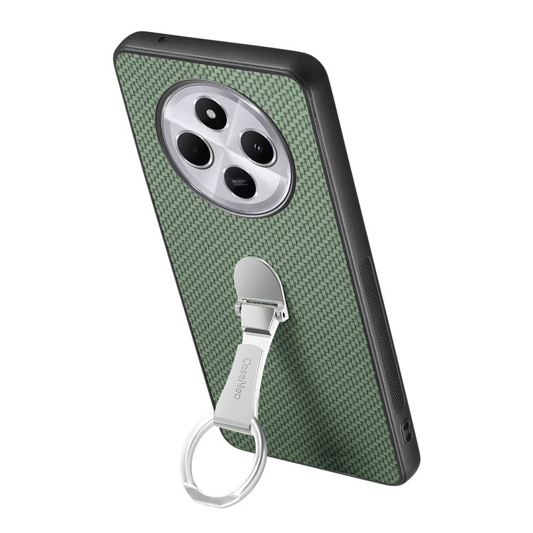 CASENEO C1-19 Phone Case for Xiaomi Redmi 14C 4G / 14R 5G / Poco C75 4G Folding Kickstand Leather Back Cover Carbon Fiber Texture - Green