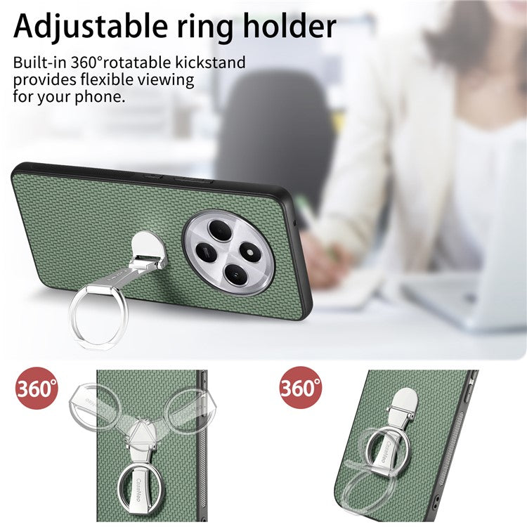 CASENEO C1-19 Phone Case for Xiaomi Redmi 14C 4G / 14R 5G / Poco C75 4G Folding Kickstand Leather Back Cover Carbon Fiber Texture - Green