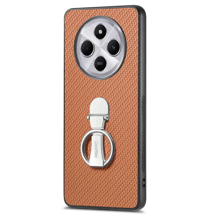 CASENEO C1-19 Phone Case for Xiaomi Redmi 14C 4G / 14R 5G / Poco C75 4G Folding Kickstand Leather Back Cover Carbon Fiber Texture - Brown