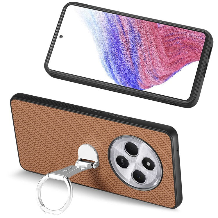 CASENEO C1-19 Phone Case for Xiaomi Redmi 14C 4G / 14R 5G / Poco C75 4G Folding Kickstand Leather Back Cover Carbon Fiber Texture - Brown