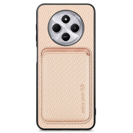 Phone Case For Xiaomi Redmi 14C 4G / 14R 5G / Poco C75 4G Carbon Fiber Leather Back Cover with Detachable Card Bag - Apricot