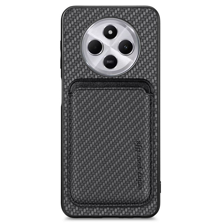 Phone Case For Xiaomi Redmi 14C 4G / 14R 5G / Poco C75 4G Carbon Fiber Leather Back Cover with Detachable Card Bag - Black
