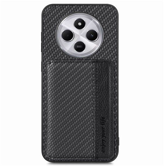 Case with Card Holder For Xiaomi Redmi 14C 4G / 14R 5G / Poco C75 4G RFID Blocking Carbon Fiber Leather+PC+TPU Phone Cover - Black