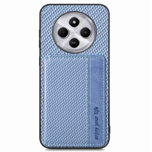 Case with Card Holder For Xiaomi Redmi 14C 4G / 14R 5G / Poco C75 4G RFID Blocking Carbon Fiber Leather+PC+TPU Phone Cover - Blue