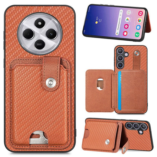 Case with Card Holder For Xiaomi Redmi 14C 4G / 14R 5G / Poco C75 4G Leather+PC+TPU Phone Cover with Card Knife - Brown