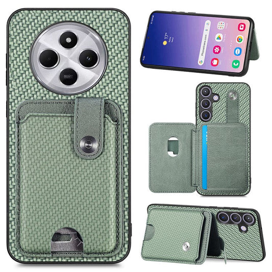 Case with Card Holder For Xiaomi Redmi 14C 4G / 14R 5G / Poco C75 4G Leather+PC+TPU Phone Cover with Card Knife - Green