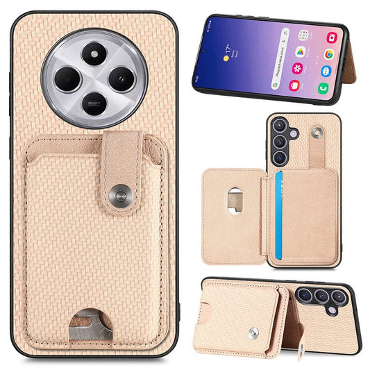 Case with Card Holder For Xiaomi Redmi 14C 4G / 14R 5G / Poco C75 4G Leather+PC+TPU Phone Cover with Card Knife - Apricot