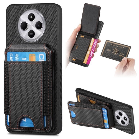 Case with Card Holder For Xiaomi Redmi 14C 4G / 14R 5G / Poco C75 4G Leather+PC+TPU Kickstand Phone Cover - Black