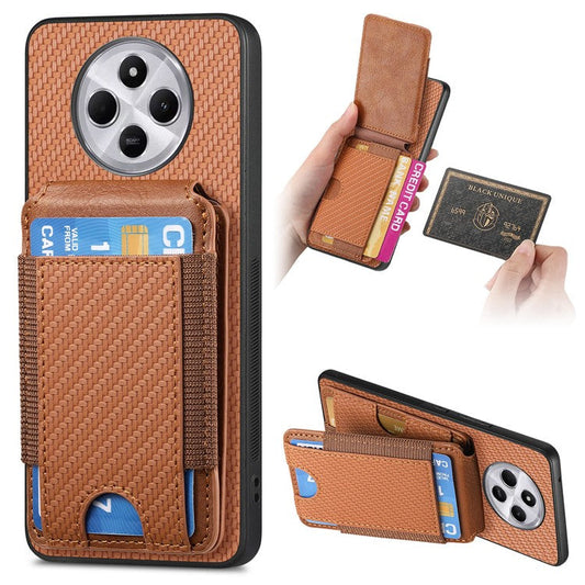 Case with Card Holder For Xiaomi Redmi 14C 4G / 14R 5G / Poco C75 4G Leather+PC+TPU Kickstand Phone Cover - Brown