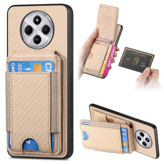 Case with Card Holder For Xiaomi Redmi 14C 4G / 14R 5G / Poco C75 4G Leather+PC+TPU Kickstand Phone Cover - Khaki