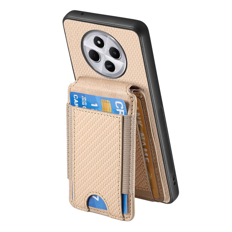 Case with Card Holder For Xiaomi Redmi 14C 4G / 14R 5G / Poco C75 4G Leather+PC+TPU Kickstand Phone Cover - Khaki