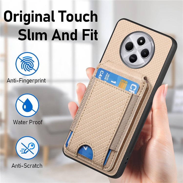 Case with Card Holder For Xiaomi Redmi 14C 4G / 14R 5G / Poco C75 4G Leather+PC+TPU Kickstand Phone Cover - Khaki