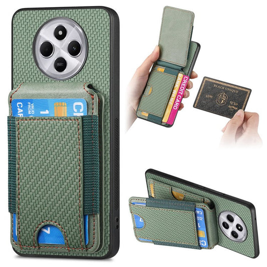 Case with Card Holder For Xiaomi Redmi 14C 4G / 14R 5G / Poco C75 4G Leather+PC+TPU Kickstand Phone Cover - Green