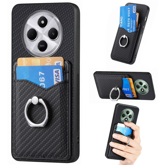 Phone Case For Xiaomi Redmi 14C 4G / 14R 5G / Poco C75 4G Back Cover with Card Slots Ring Holder Kickstand - Black