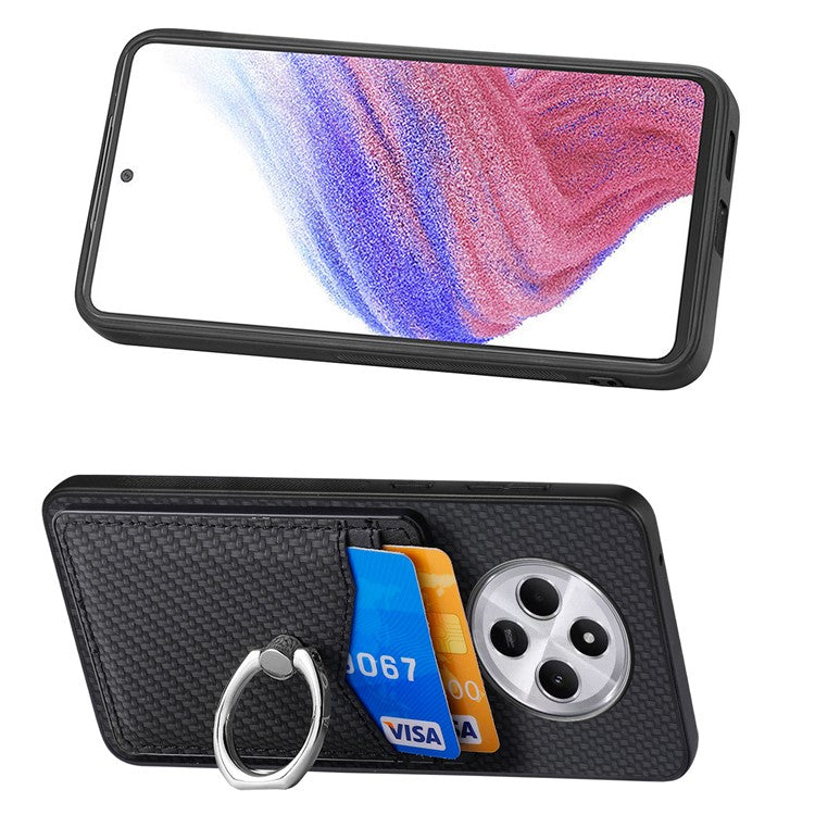 Phone Case For Xiaomi Redmi 14C 4G / 14R 5G / Poco C75 4G Back Cover with Card Slots Ring Holder Kickstand - Black