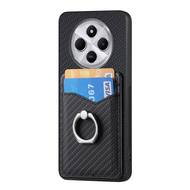 Phone Case For Xiaomi Redmi 14C 4G / 14R 5G / Poco C75 4G Back Cover with Card Slots Ring Holder Kickstand - Black